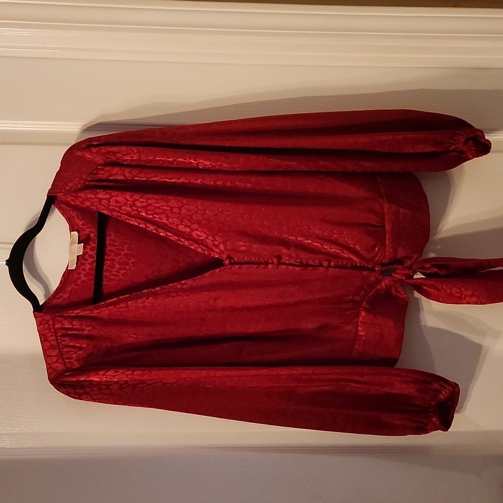 Michael Kors Red Leopard Print Top,Tie Front,Size 2X
